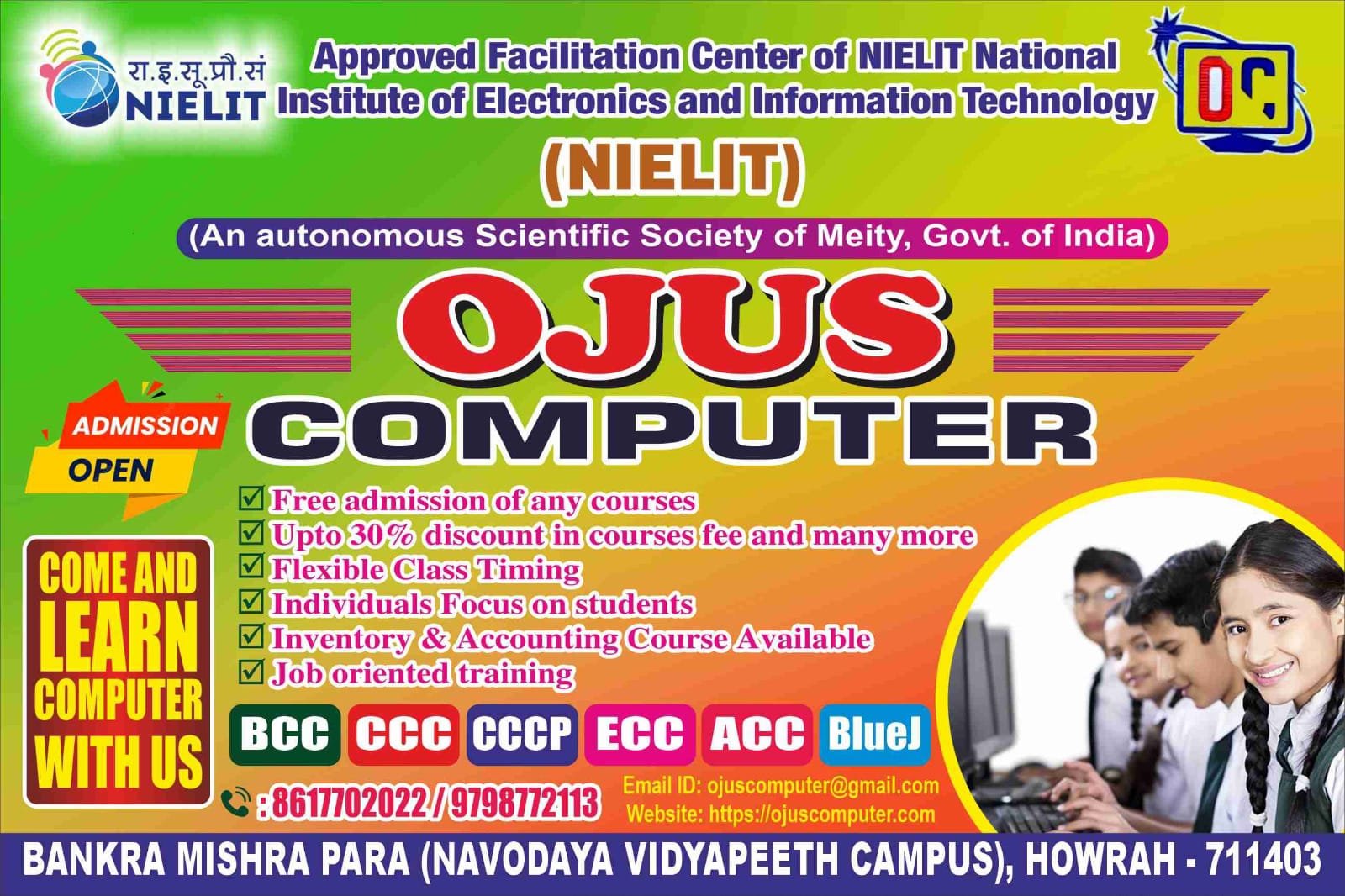 OJUS Computer — NIELIT approved facilitation centre, courses and contact information